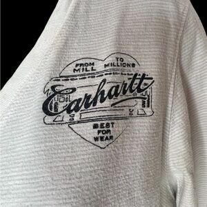 Carhartt Women’s Ivory/Gray Subtle Stripe V-Neck Long Sleeve T-Shirt with Logo